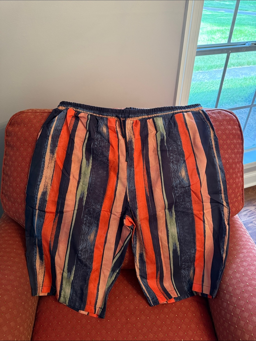 Striped Women's Bermuda Shorts in Navy & Coral - comfy, lightweight
